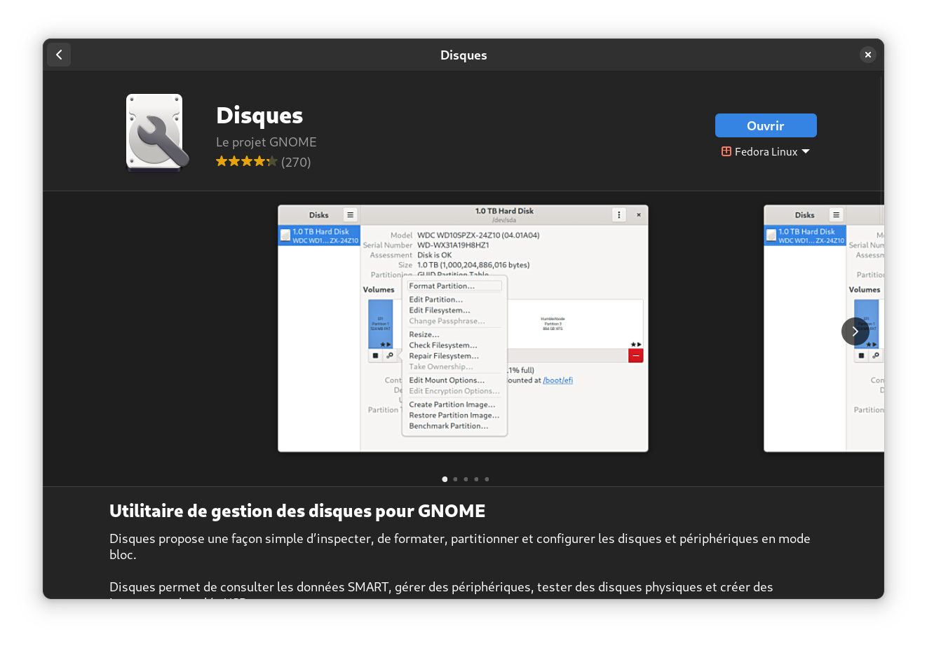 Ouvrir Gnome Disks