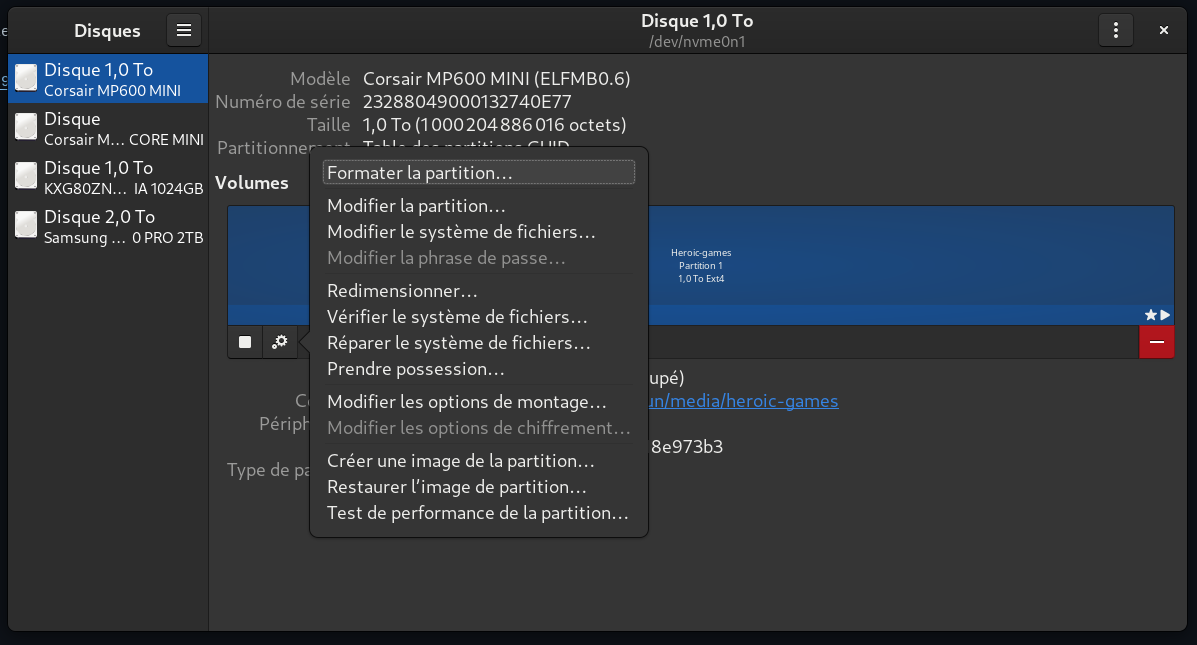 Formatage de la partition